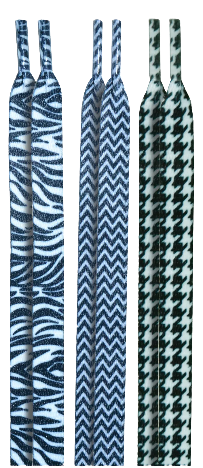 10 Seconds® Classic Flat Laces | Zebra/Chevron/Herringbone Printed Multi-Pack