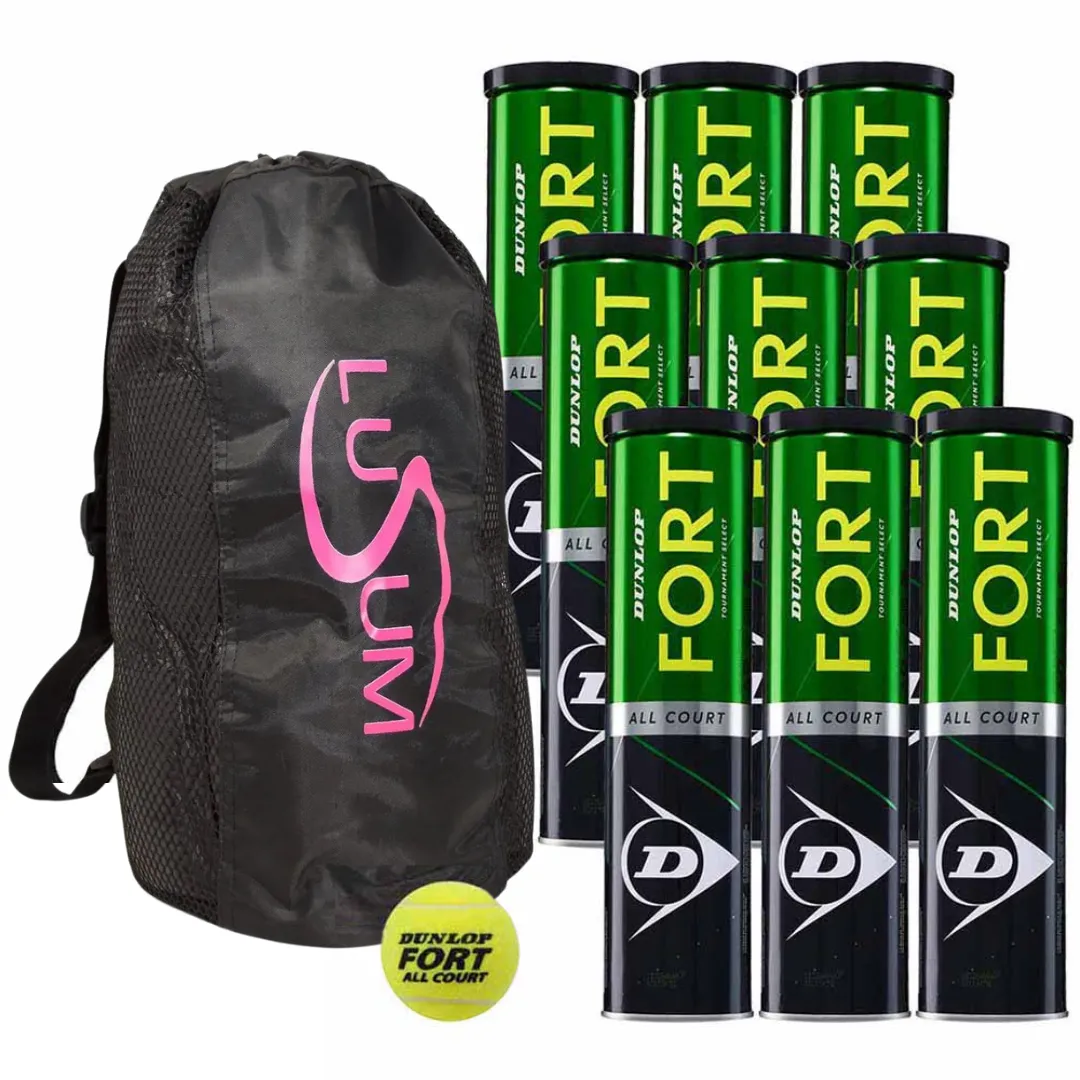 3 Dozen Dunlop Fort All Court Tennis Balls Plus a Lusum Tennis Ball Bag