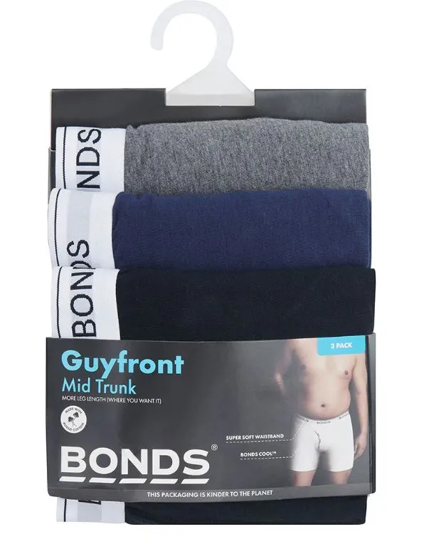 3 Pack X Bonds Mens Guyfront Mid Trunks Underwear - 01K