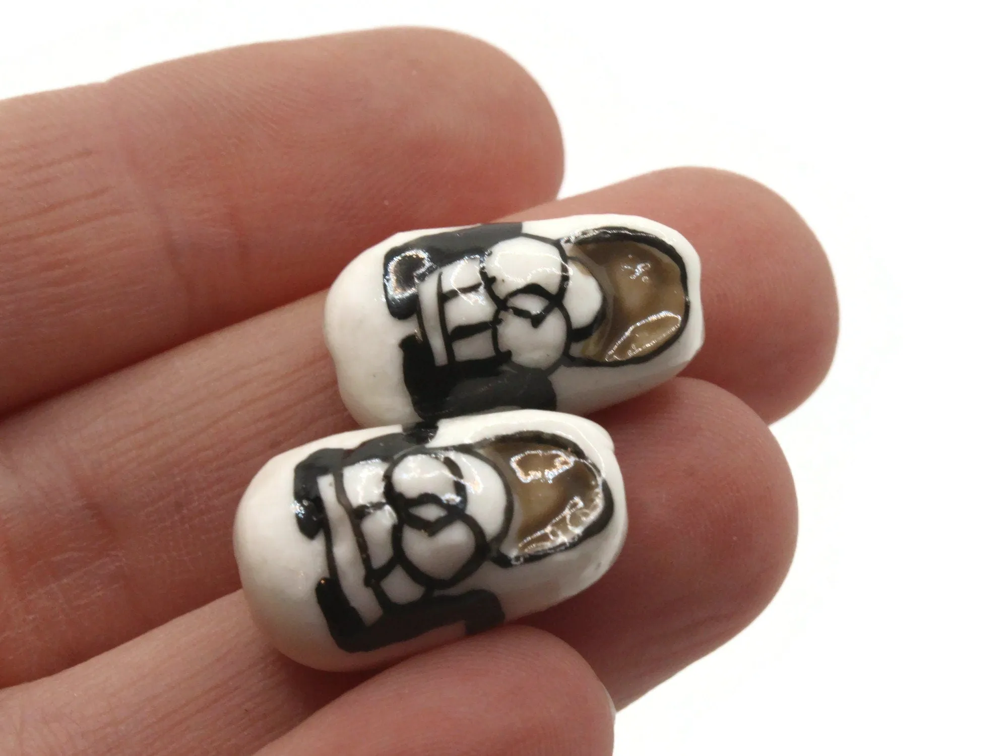 4 20mm Porcelain Black and White Tennis Shoe Beads Sneaker Beads