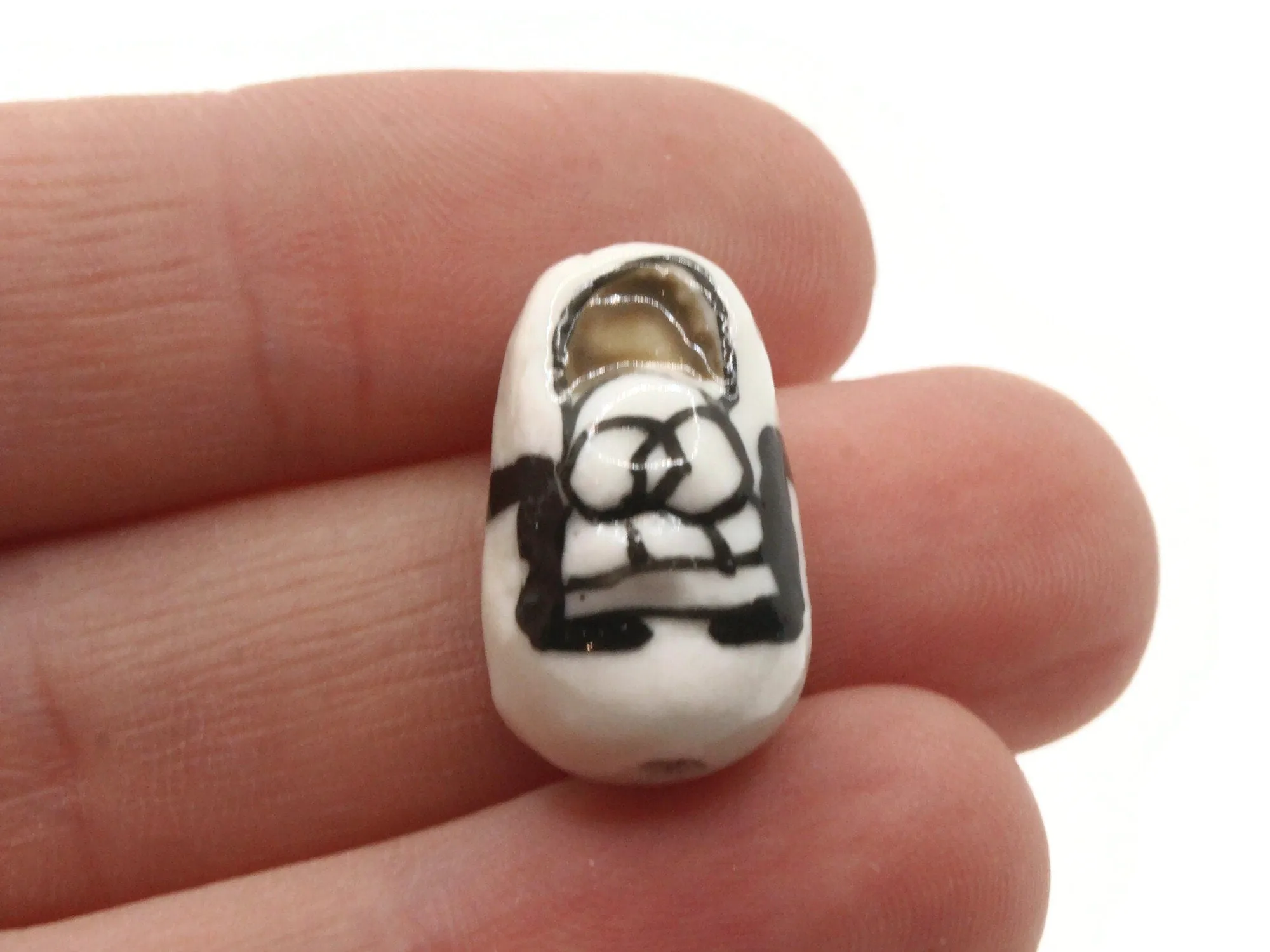 4 20mm Porcelain Black and White Tennis Shoe Beads Sneaker Beads