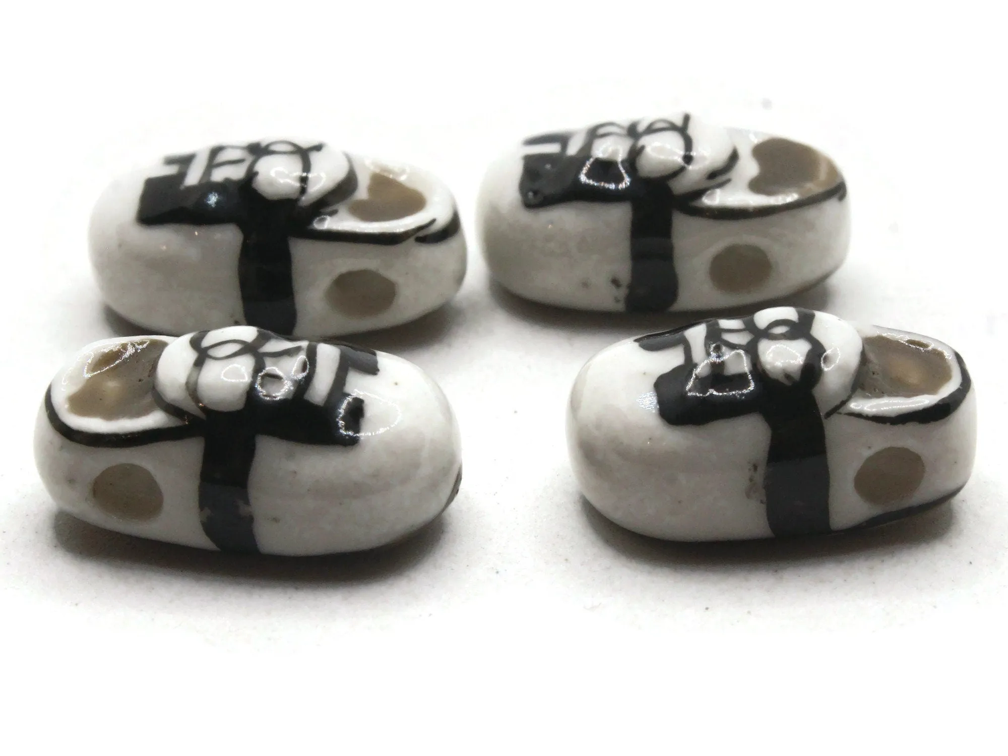 4 20mm Porcelain Black and White Tennis Shoe Beads Sneaker Beads