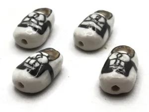 4 20mm Porcelain Black and White Tennis Shoe Beads Sneaker Beads