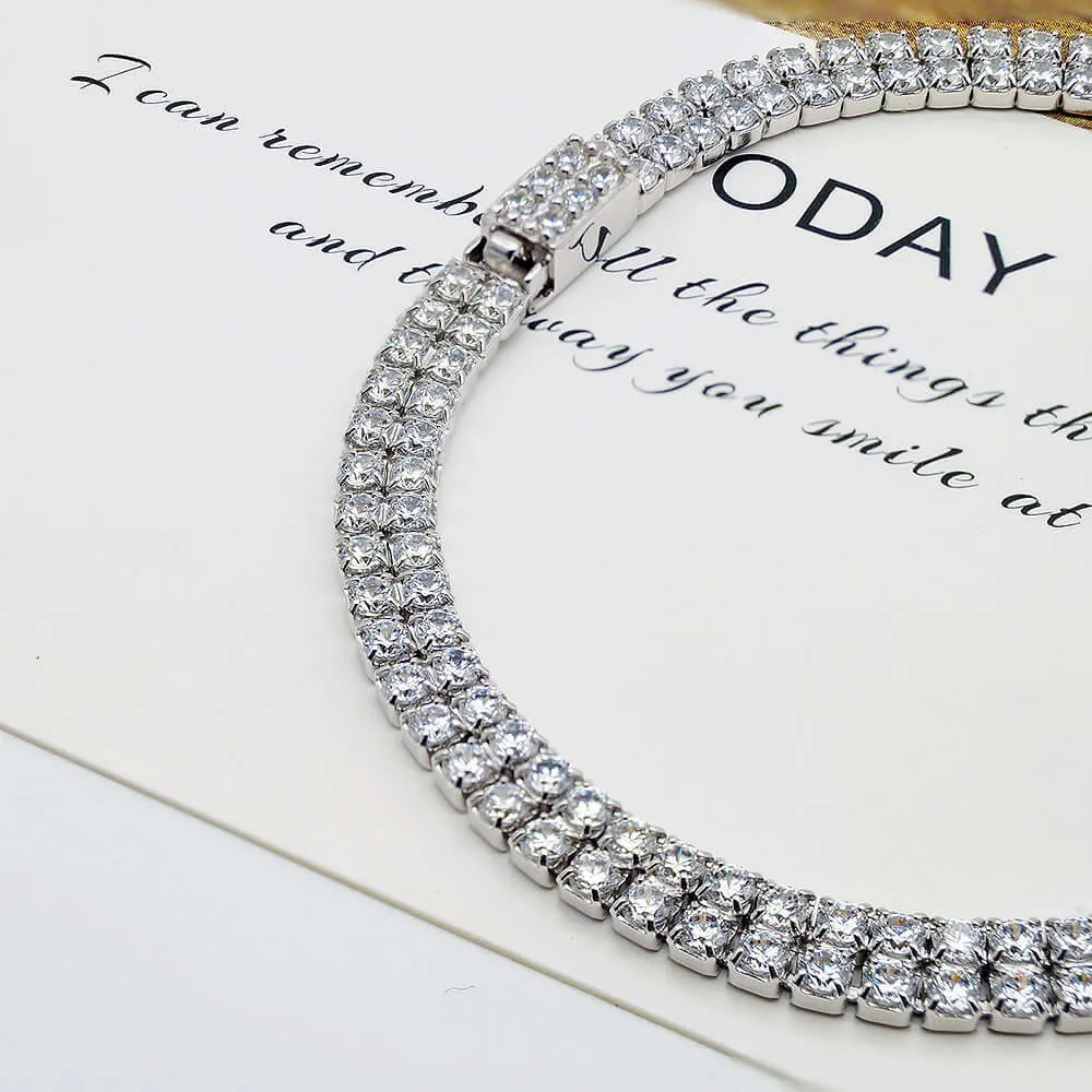 925 Sterling Silver Double Row Diamond Tennis Bracelet For Men and Women