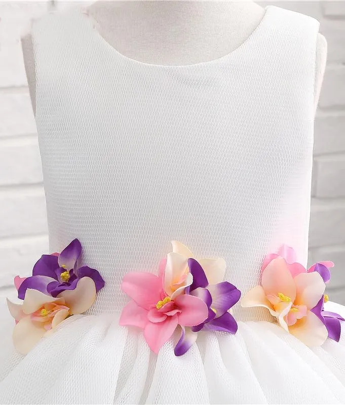 A-line Flower Girl Dress with Applique, Unique Sleeveless Flower Girl Dress with Flower UF058