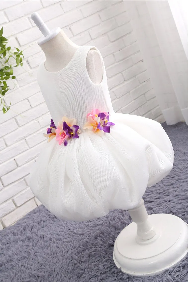 A-line Flower Girl Dress with Applique, Unique Sleeveless Flower Girl Dress with Flower UF058