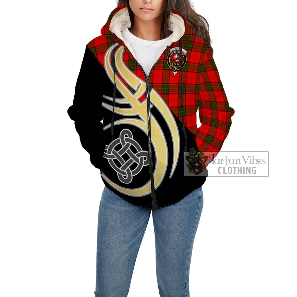 Adair Tartan Sherpa Hoodie with Family Crest and Celtic Symbol Style