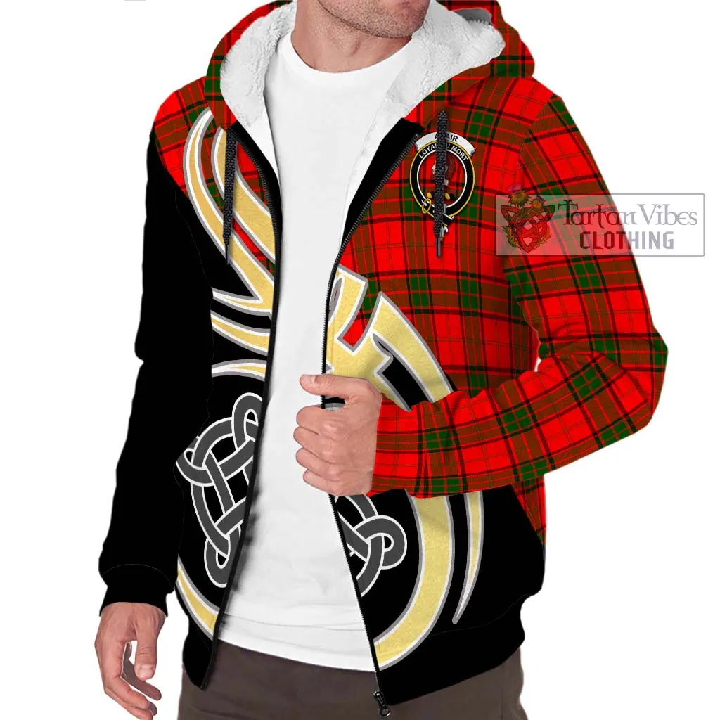 Adair Tartan Sherpa Hoodie with Family Crest and Celtic Symbol Style