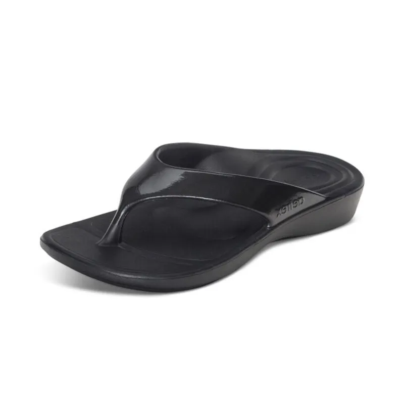 Aetrex Maui Black Gloss Women's Flips