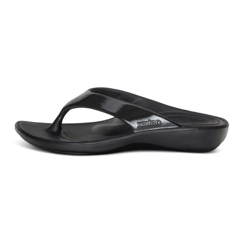 Aetrex Maui Black Gloss Women's Flips