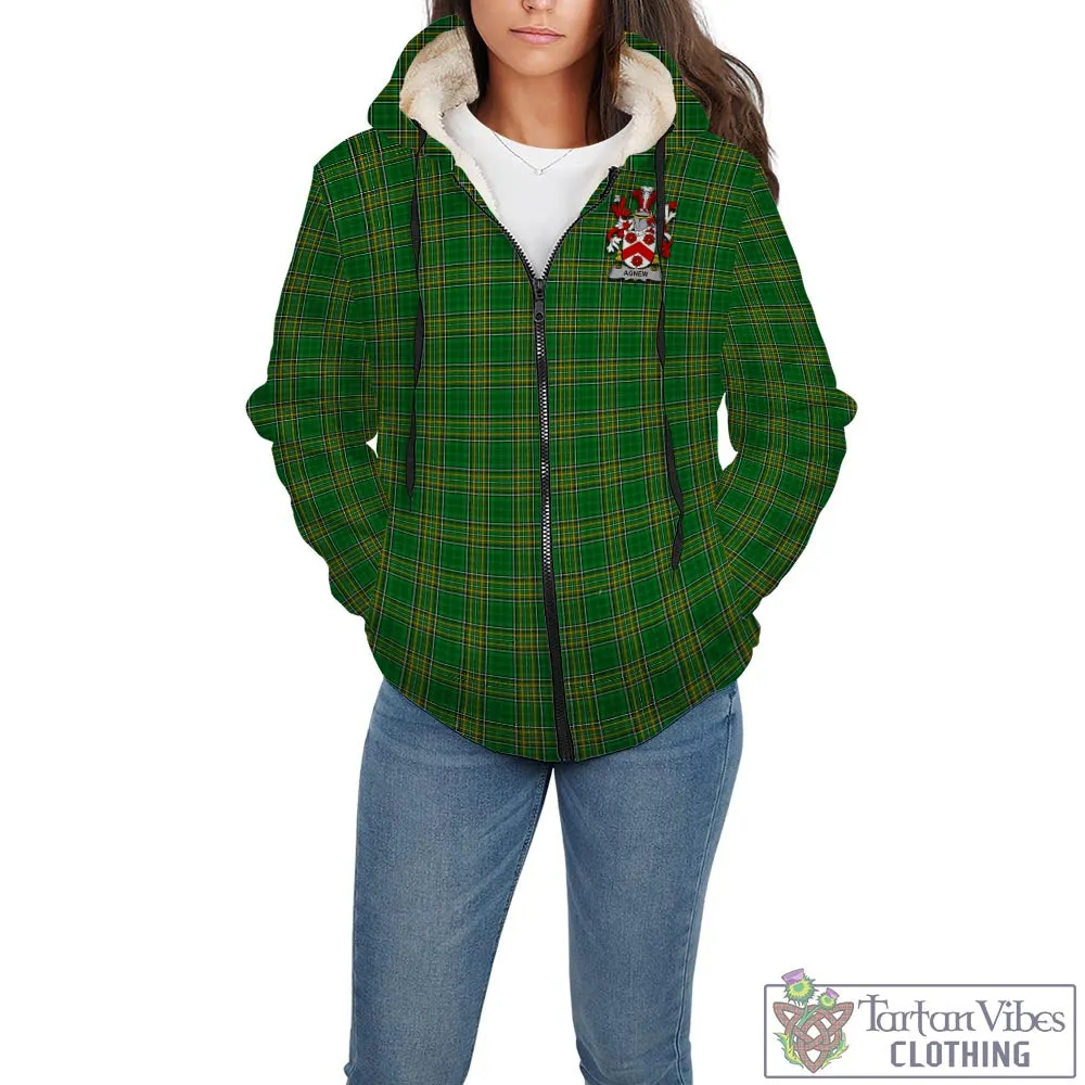 Agnew Irish Clan Tartan Sherpa Hoodie with Coat of Arms