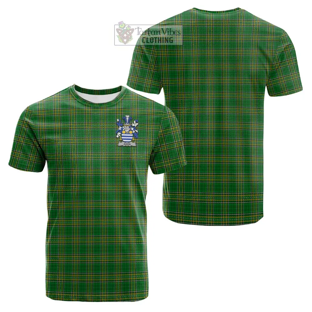 Aiken Irish Clan Tartan Cotton T-shirt with Coat of Arms