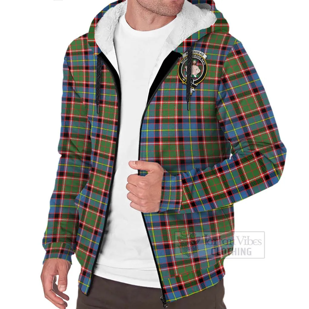 Aikenhead Tartan Sherpa Hoodie with Family Crest and Bearded Skull Holding Bottles of Whiskey