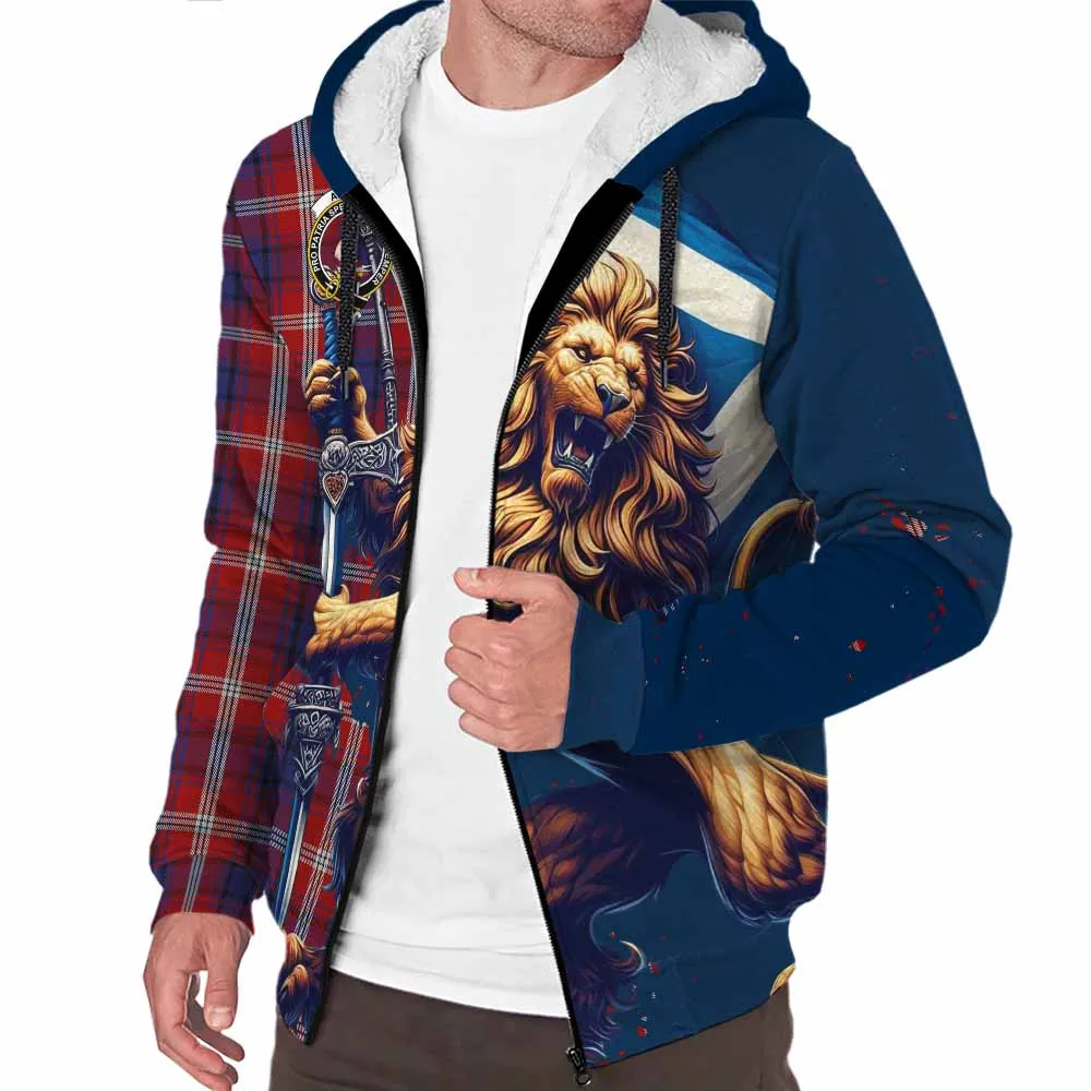 Ainslie Tartan Family Crest Sherpa Hoodie with Scottish Majestic Lion