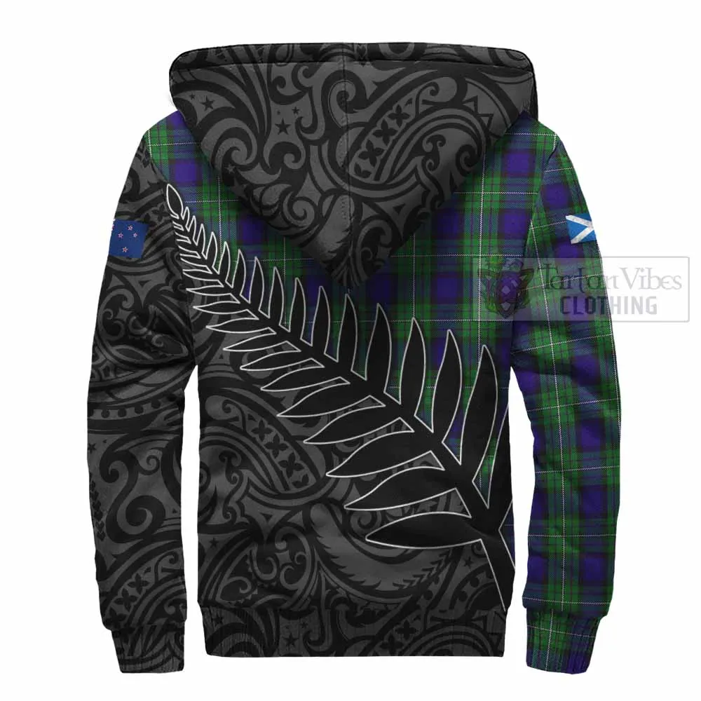 Alexander Crest Tartan Sherpa Hoodie with New Zealand Silver Fern Half Style