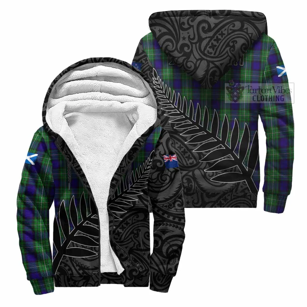 Alexander Crest Tartan Sherpa Hoodie with New Zealand Silver Fern Half Style