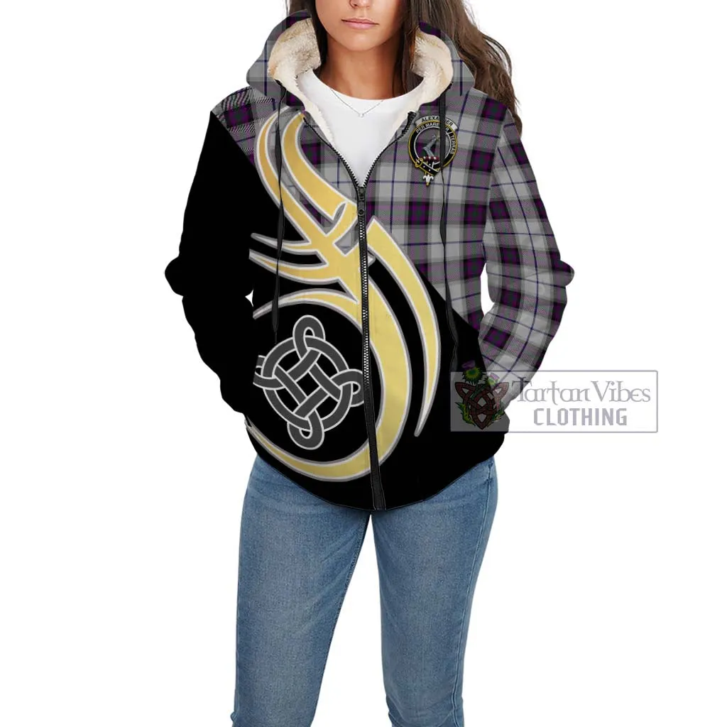 Alexander of Menstry Dress Tartan Sherpa Hoodie with Family Crest and Celtic Symbol Style