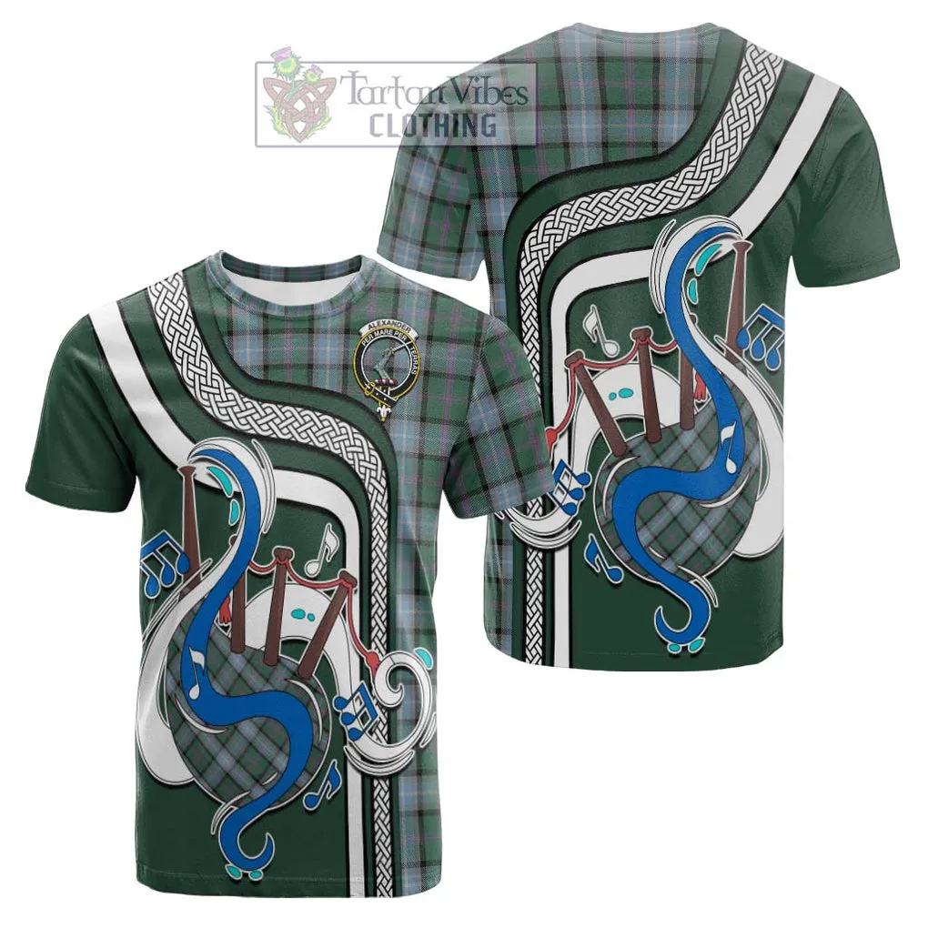 Alexander of Menstry Hunting Tartan Cotton T-shirt with Epic Bagpipe Style