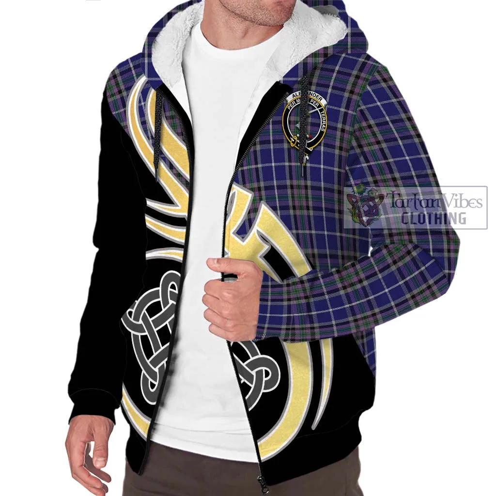 Alexander of Menstry Tartan Sherpa Hoodie with Family Crest and Celtic Symbol Style