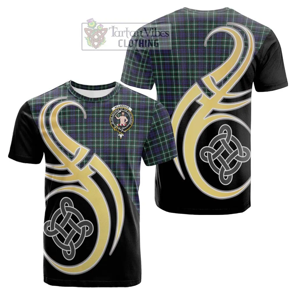 Allardice Tartan Cotton T-shirt with Family Crest and Celtic Symbol Style