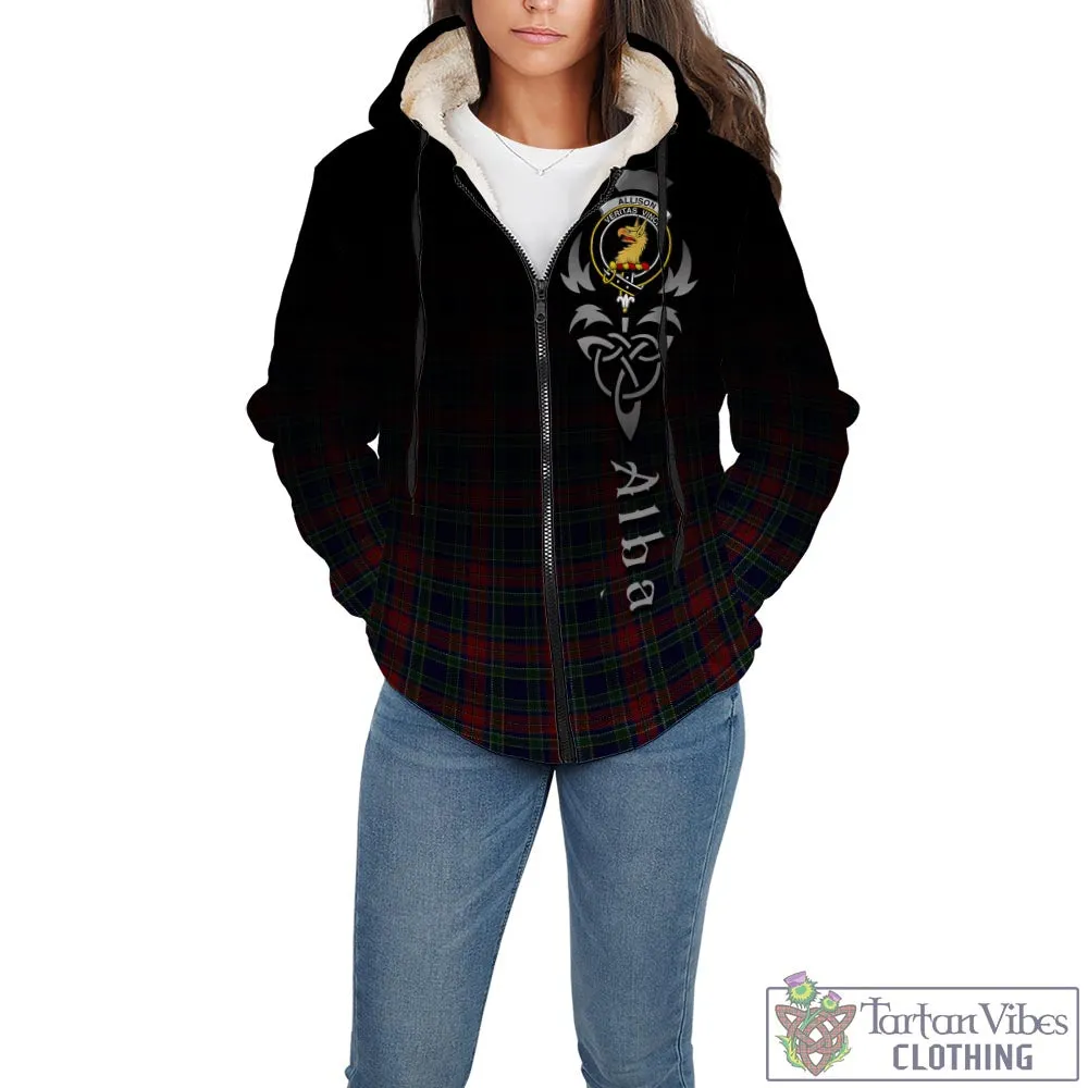 Allison Red Tartan Sherpa Hoodie Featuring Alba Gu Brath Family Crest Celtic Inspired