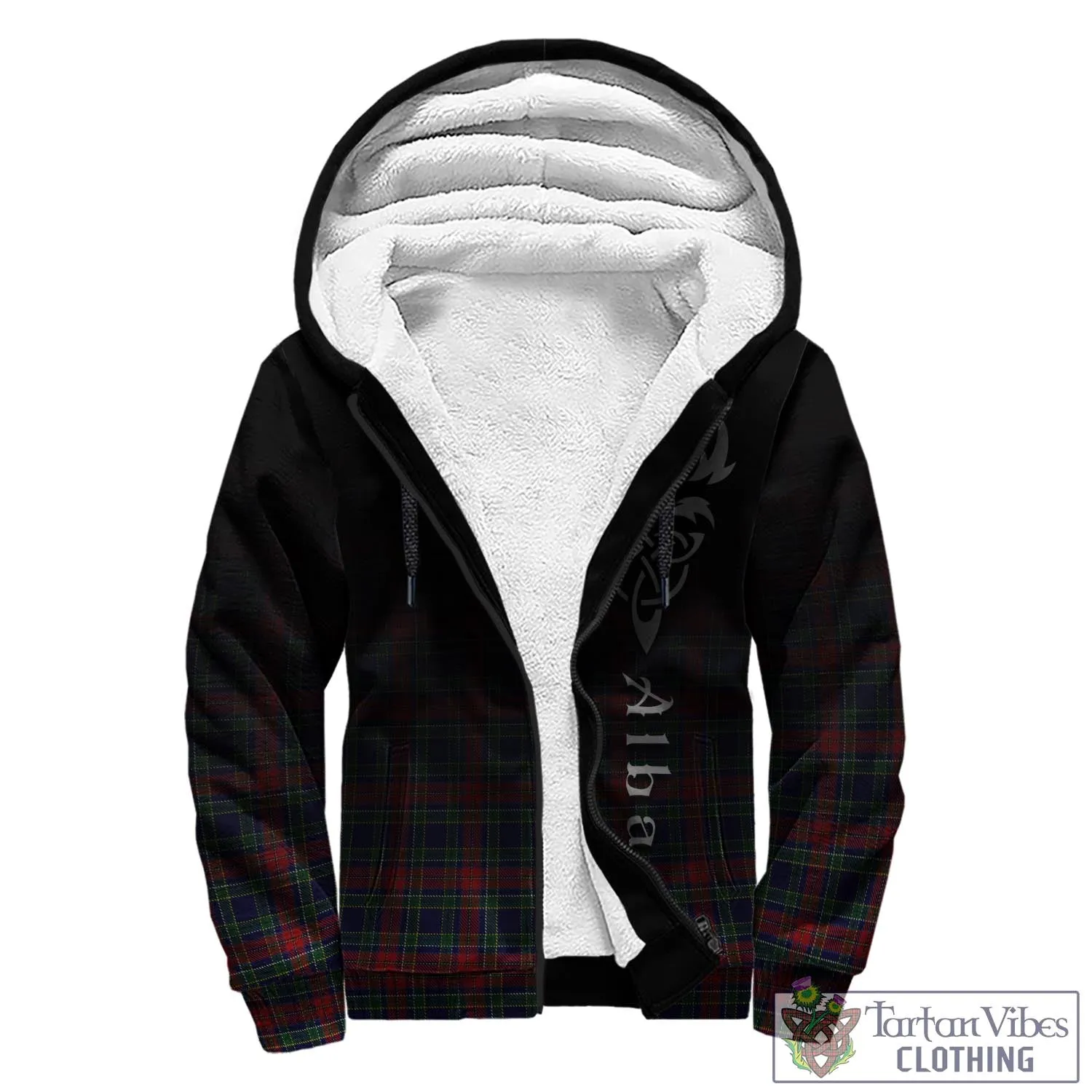 Allison Red Tartan Sherpa Hoodie Featuring Alba Gu Brath Family Crest Celtic Inspired