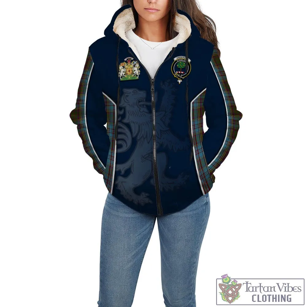 Anderson Tartan Sherpa Hoodie with Family Crest and Lion Rampant Vibes Sport Style