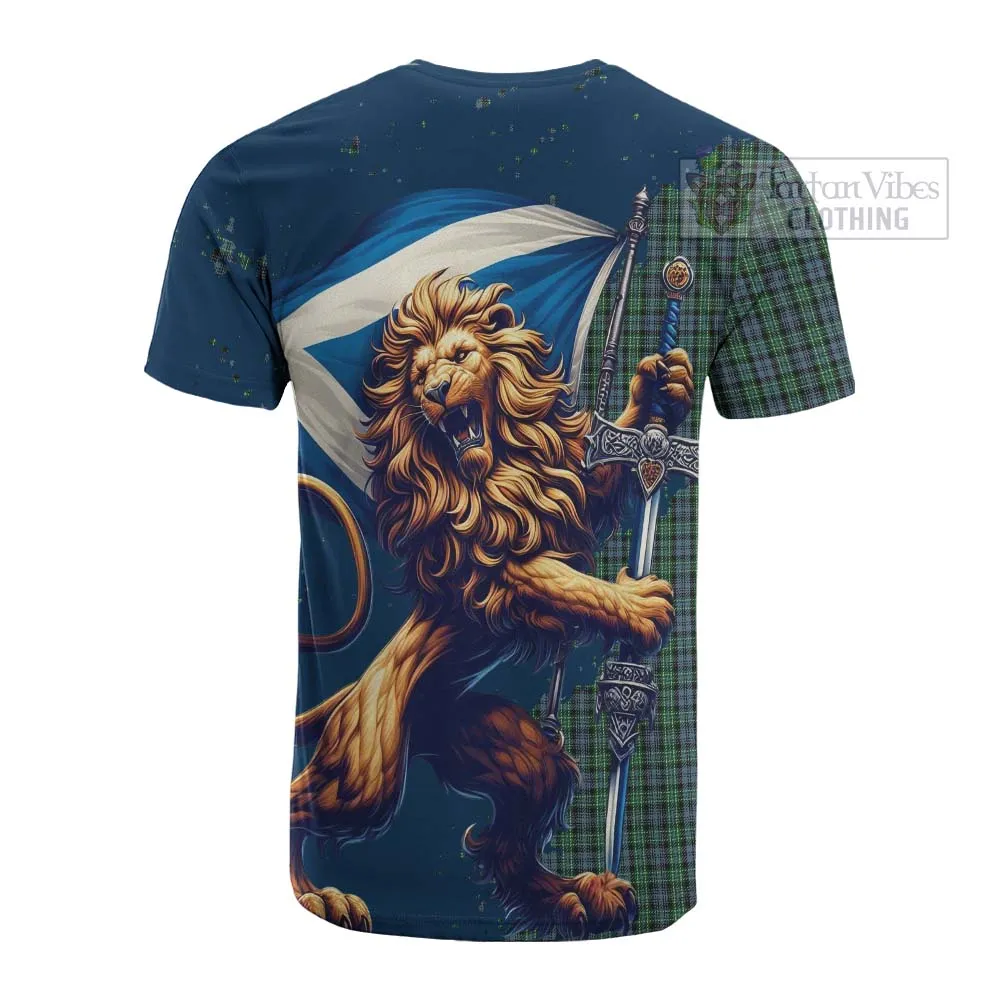 Arbuthnot Tartan Family Crest Cotton T-shirt with Scottish Majestic Lion