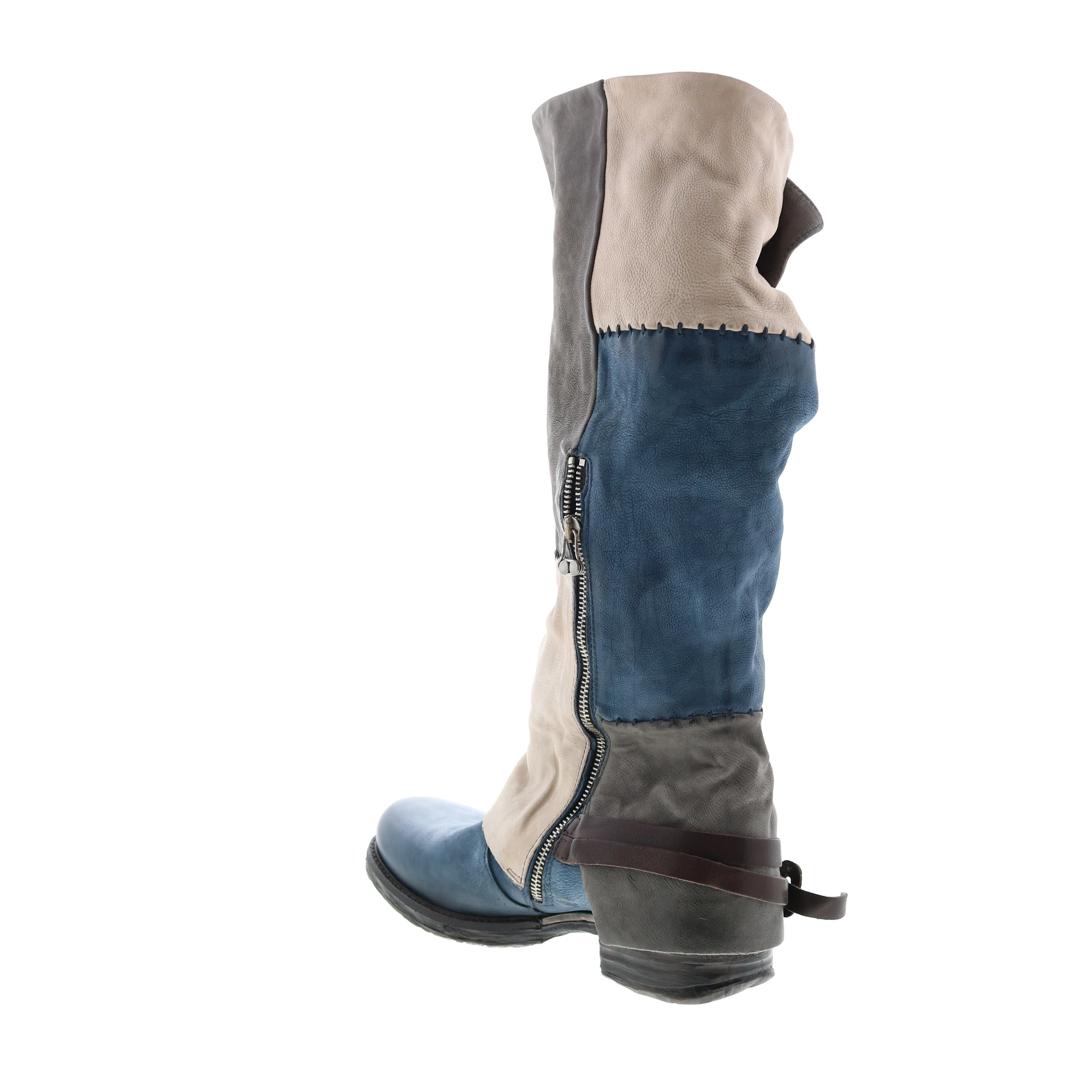 A.S.98 Salvador 717342-401 Womens Blue Leather Hook & Loop Knee High Boots