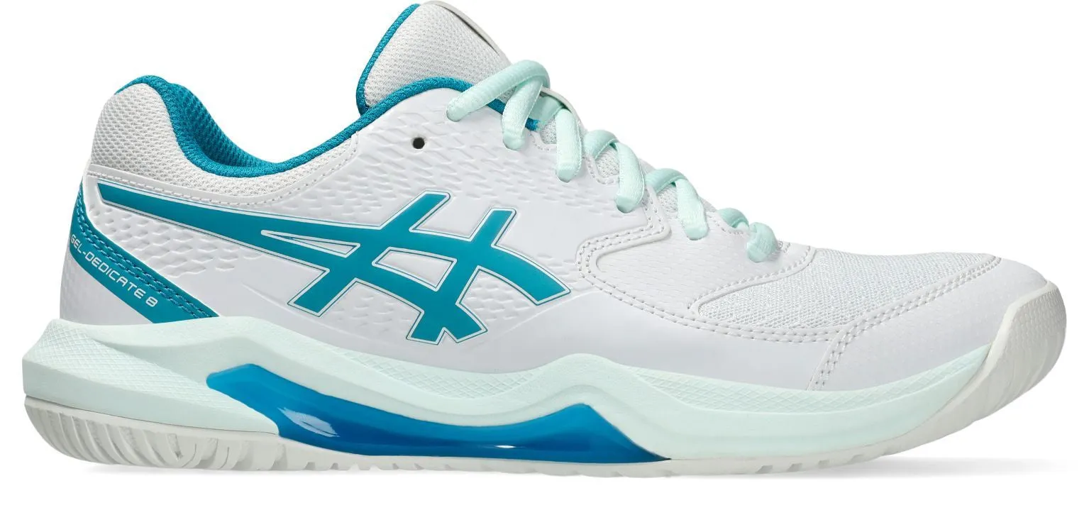 Asics Womens Gel Dedicate 8 (Hardcourt) Tennis Shoe - White/Teal Blue