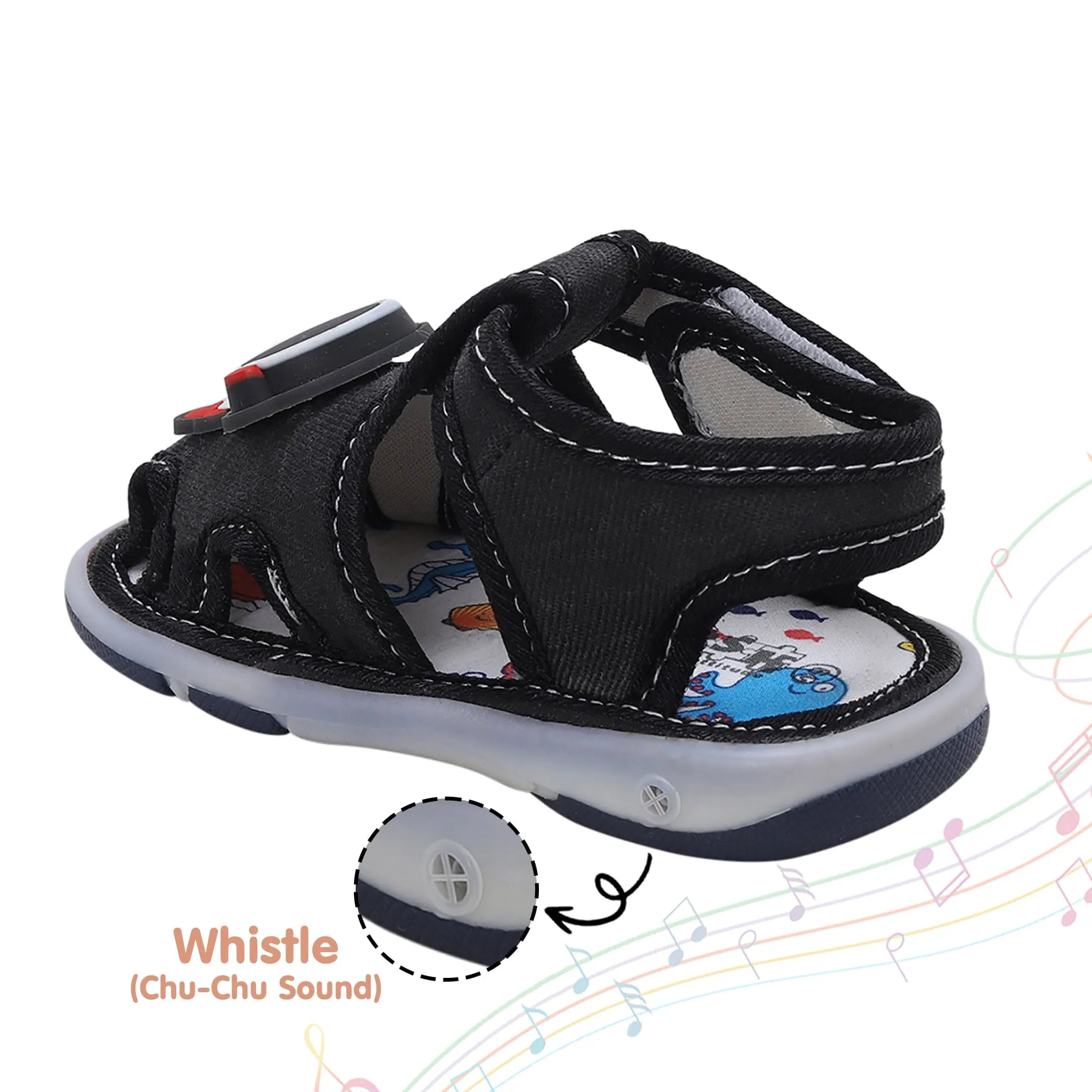 Baby Moo Cool Robot Velcro Strap Anti-Skid Chu Chu Sound Sandals - Black