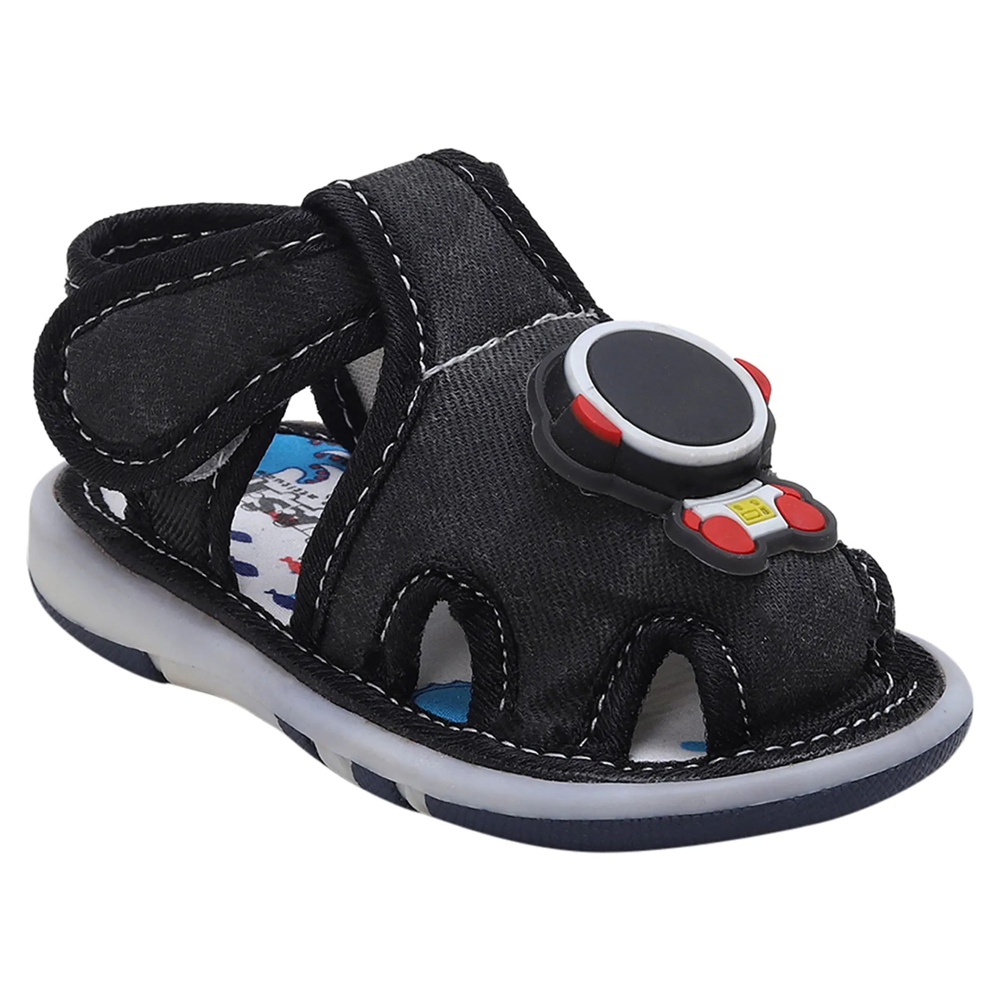 Baby Moo Cool Robot Velcro Strap Anti-Skid Chu Chu Sound Sandals - Black