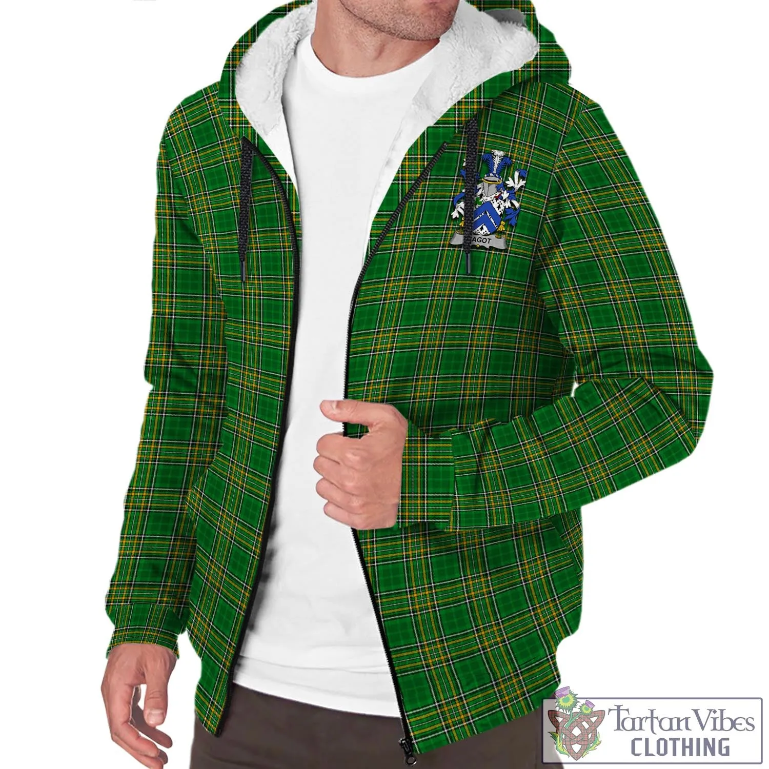 Bagot Irish Clan Tartan Sherpa Hoodie with Coat of Arms