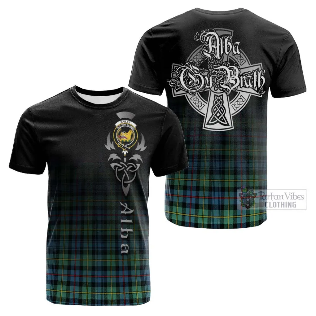 Bailey Ancient Tartan Cotton T-shirt Featuring Alba Gu Brath Family Crest Celtic Inspired