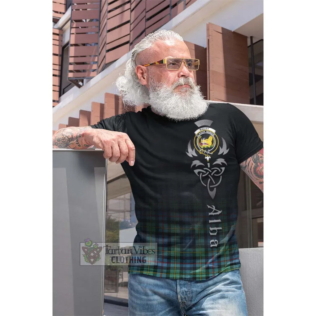 Bailey Ancient Tartan Cotton T-shirt Featuring Alba Gu Brath Family Crest Celtic Inspired