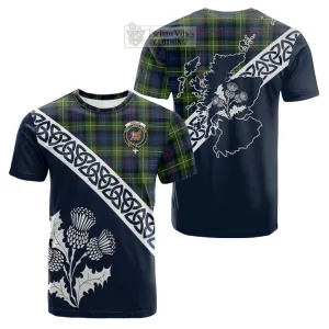 Baillie (Bailey) Tartan Cotton T-shirt Featuring Thistle and Scotland Map