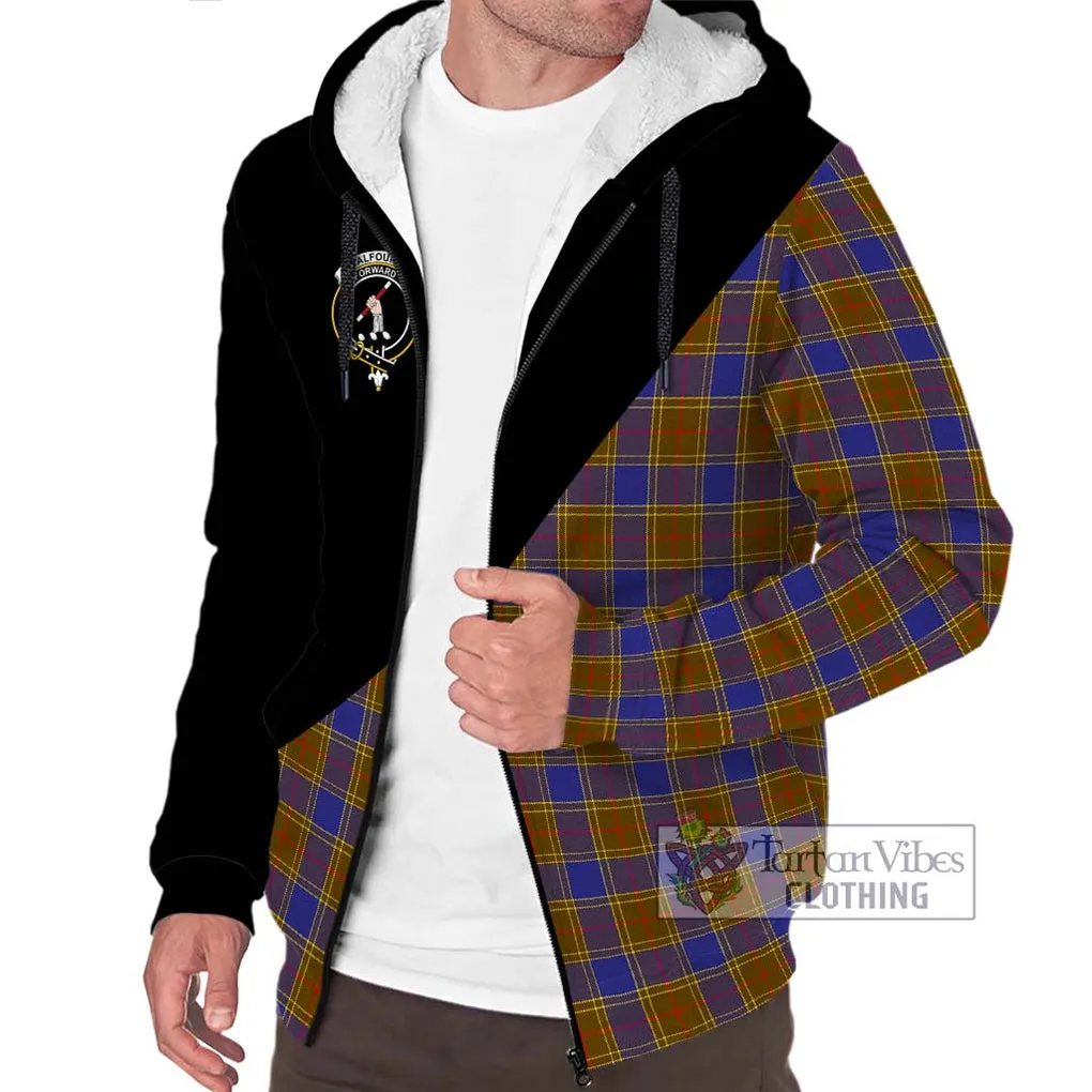 Balfour Tartan Sherpa Hoodie with Family Crest and Military Logo Style