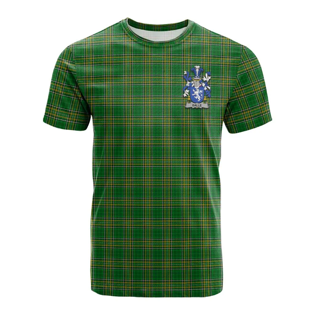 Balle Irish Clan Tartan Cotton T-shirt with Coat of Arms