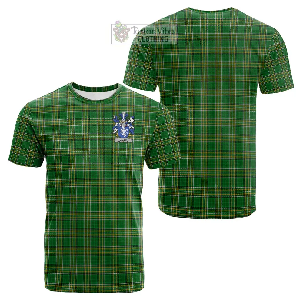 Balle Irish Clan Tartan Cotton T-shirt with Coat of Arms