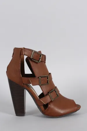 Bamboo Buckle Cutout Peep Toe Bootie