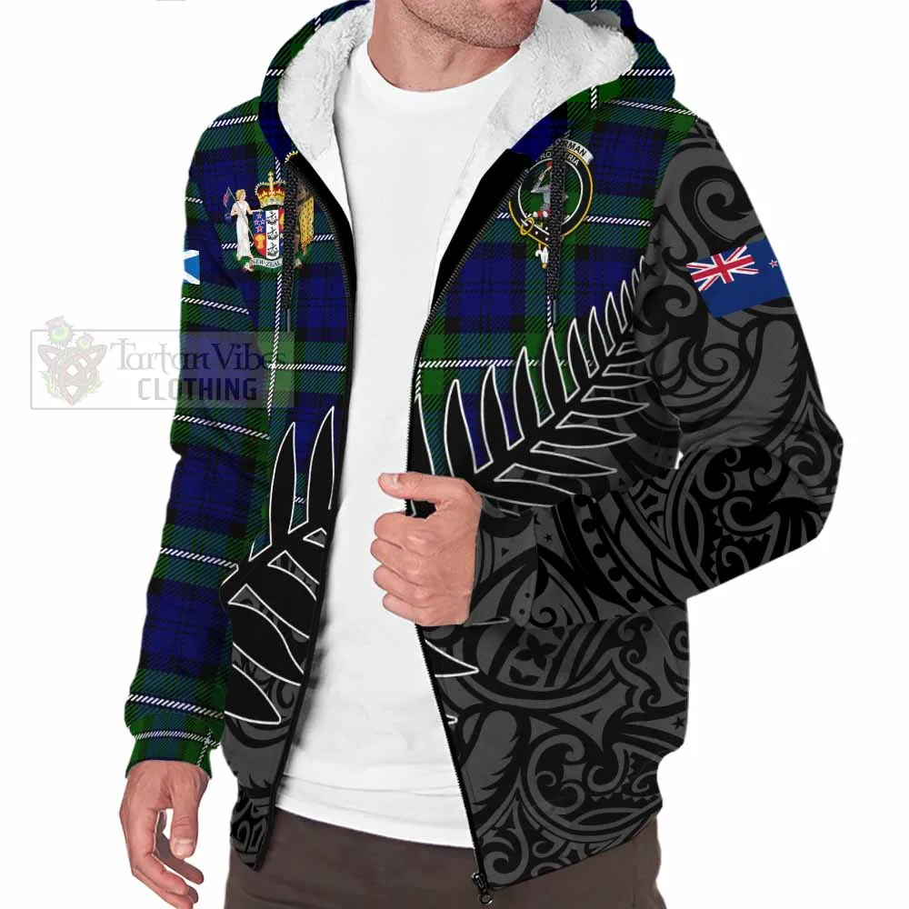 Bannerman Crest Tartan Sherpa Hoodie with New Zealand Silver Fern Half Style