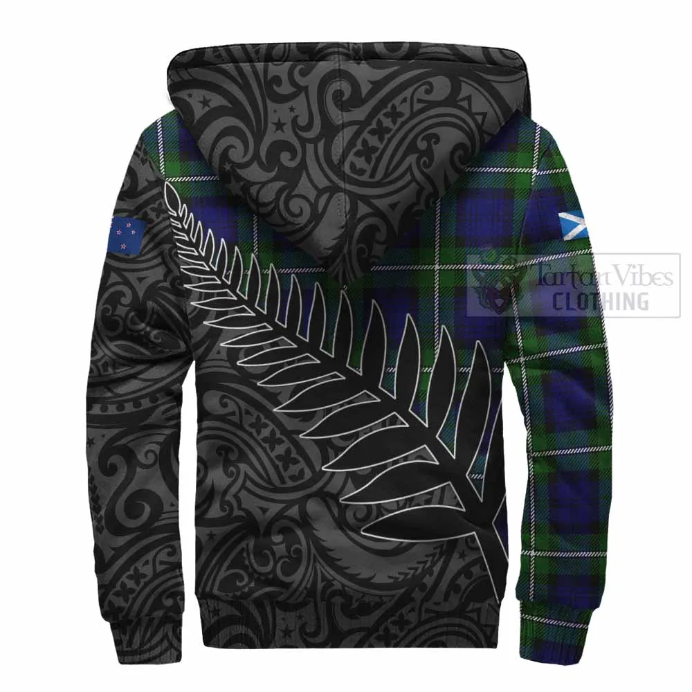 Bannerman Crest Tartan Sherpa Hoodie with New Zealand Silver Fern Half Style