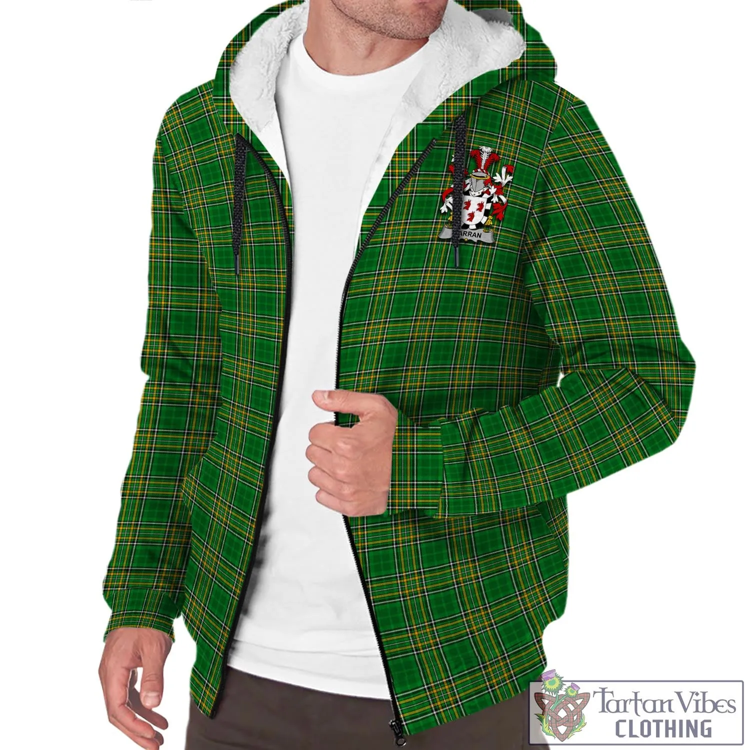 Barran Irish Clan Tartan Sherpa Hoodie with Coat of Arms