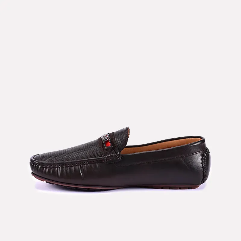 Basil Brown Classic Textured Loafers 0130829