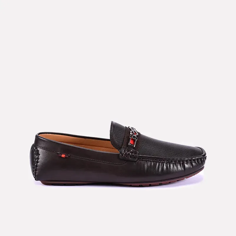 Basil Brown Classic Textured Loafers 0130829