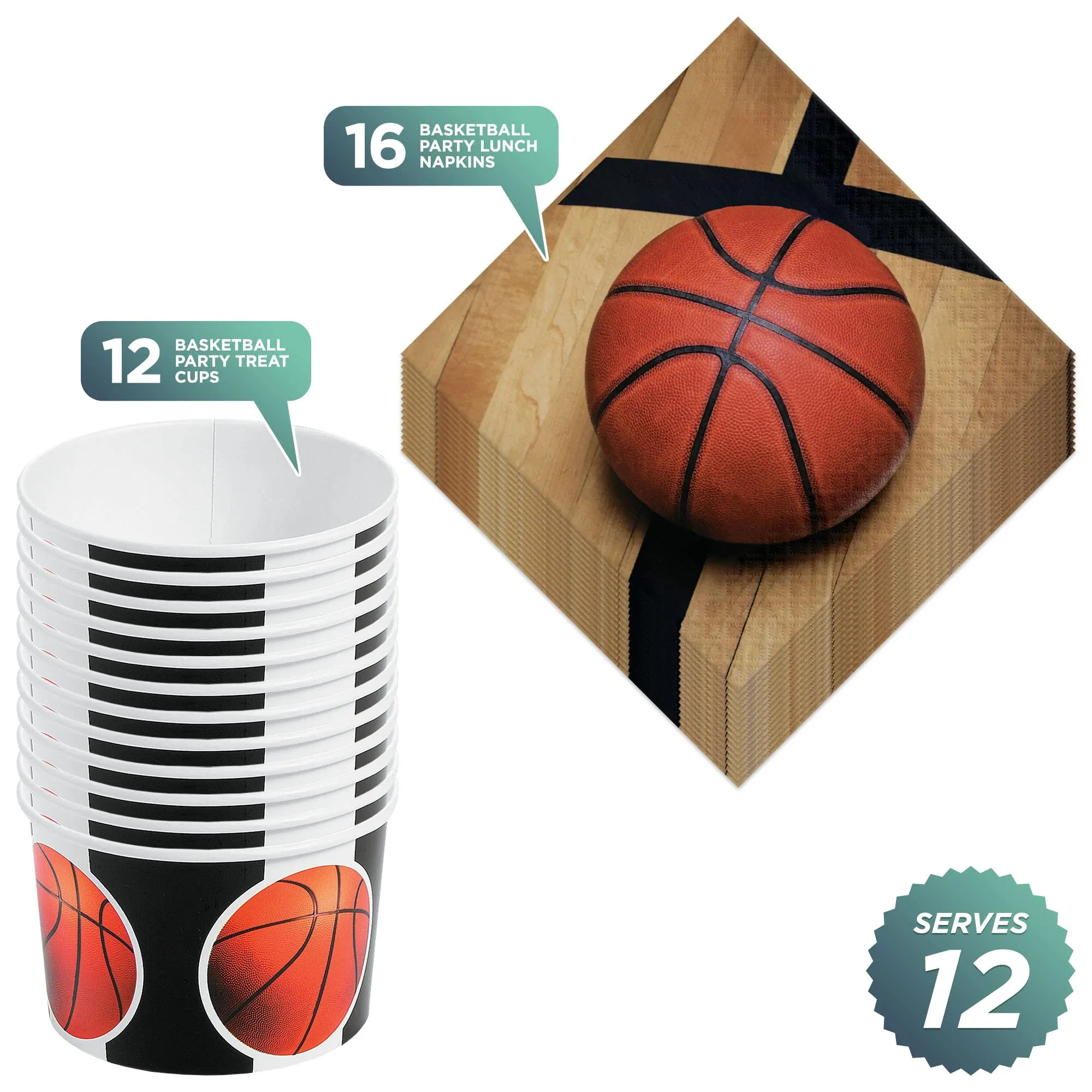 Basketball Party Striped Paper Treat Cups and Luncheon Napkins (Serves 12)