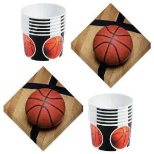 Basketball Party Striped Paper Treat Cups and Luncheon Napkins (Serves 12)