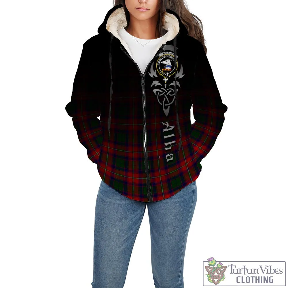 Belshes Tartan Sherpa Hoodie Featuring Alba Gu Brath Family Crest Celtic Inspired