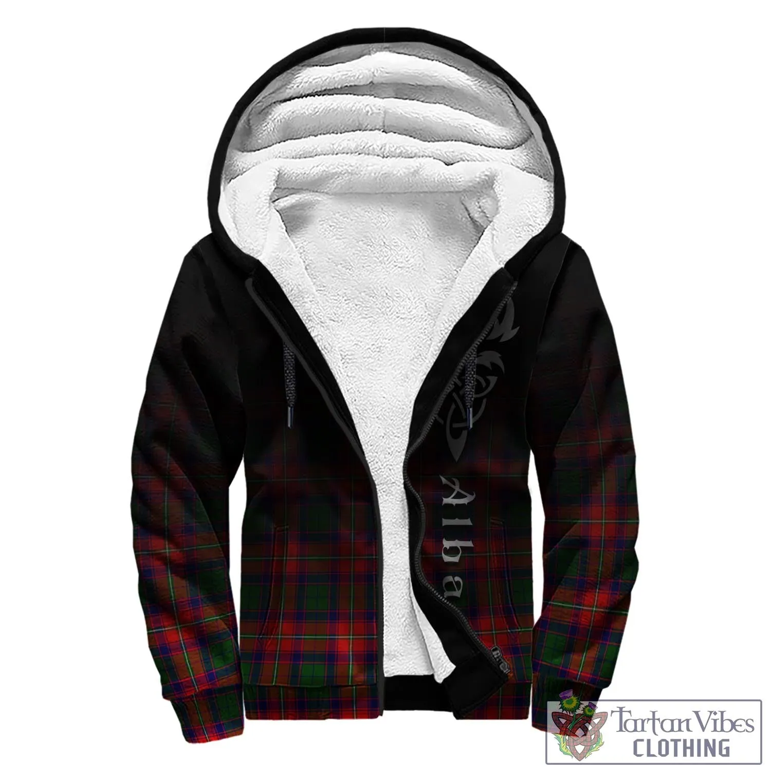 Belshes Tartan Sherpa Hoodie Featuring Alba Gu Brath Family Crest Celtic Inspired