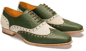 Bespoke Green Beige Leather Suede Wing Tip Lace Up Shoe for Men